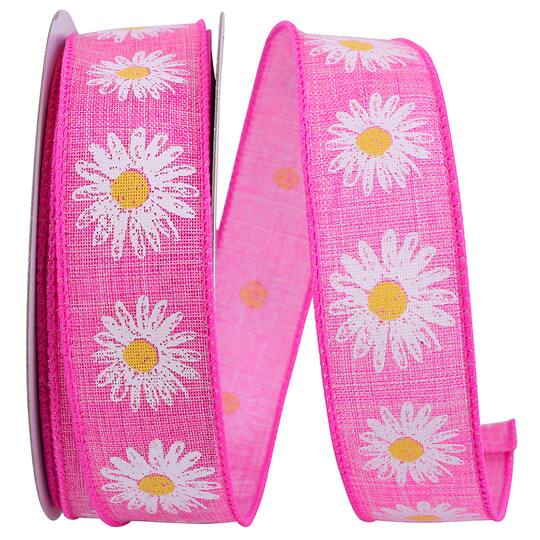 JAM Paper 1.5&#x22; Wired Faux Linen Flower Row Ribbon